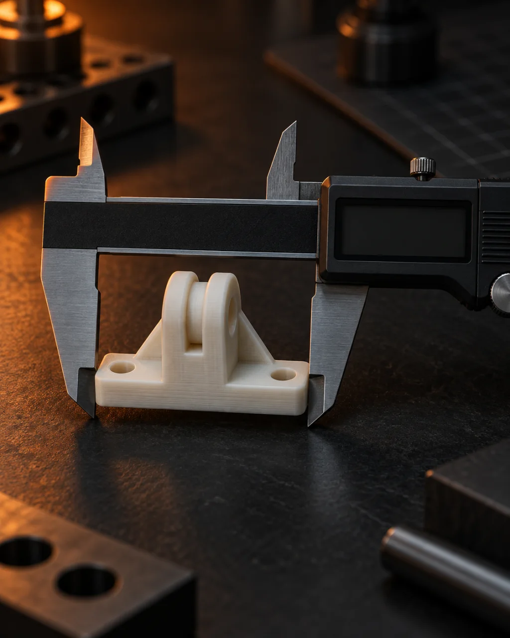 Printed bracket measured with calipers